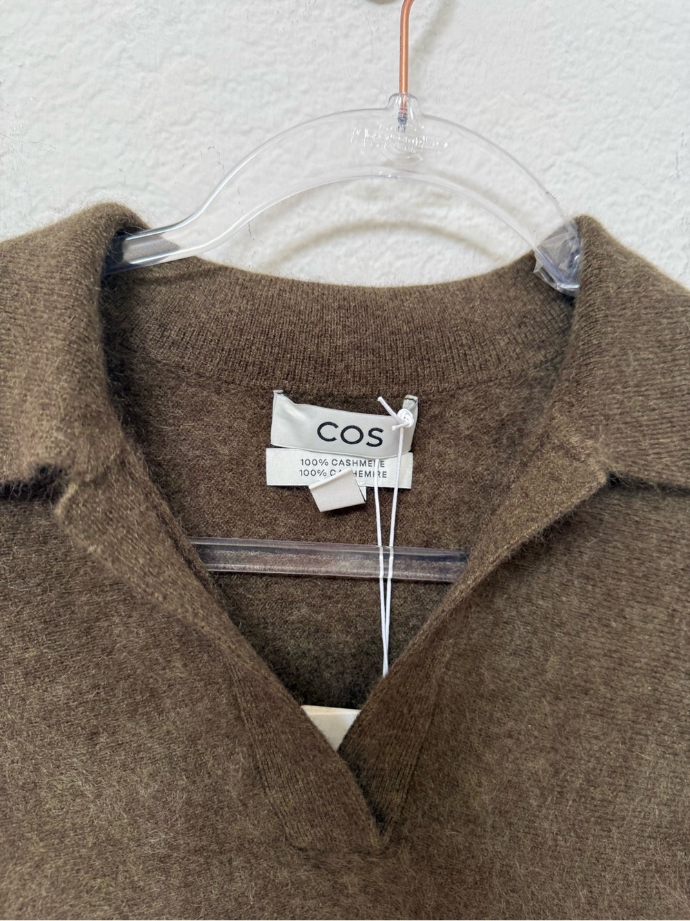 COS Brushed Cashmere Polo Sweater Olive Khaki Size Small - Picture 3 of 6